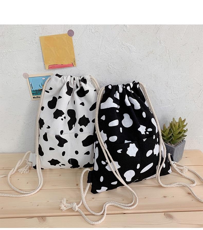 Rucsac cu gură cu șnur cu model de vacă, rucsac sport ușor pentru elevi de școală primară, bărbați și femei