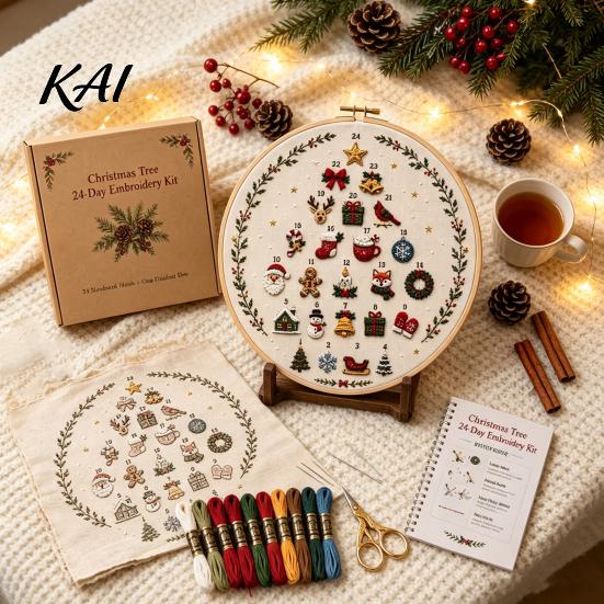 DIY Decorative Hanging Ornaments 24 Days Christmas Tree Embroidery Kit, Sewing Kit for Beginners, Holiday Handmade Countdown Gift Idea Material