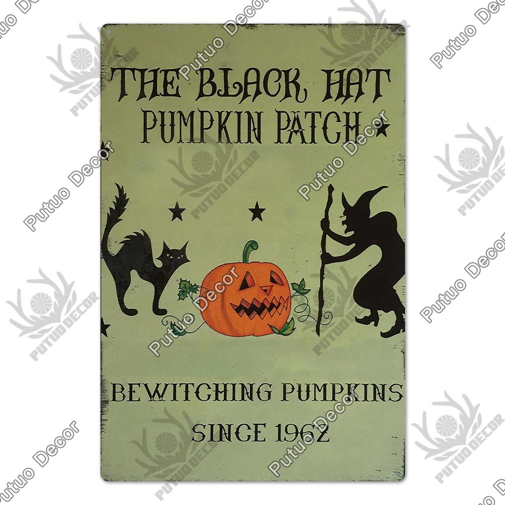 Putuo Decor Halloween Schwarze Katze Vintage Metallschild Plakette Metall Vintage Blechschild für Wohnzimmer Tür Tierhandlung Wanddekoration