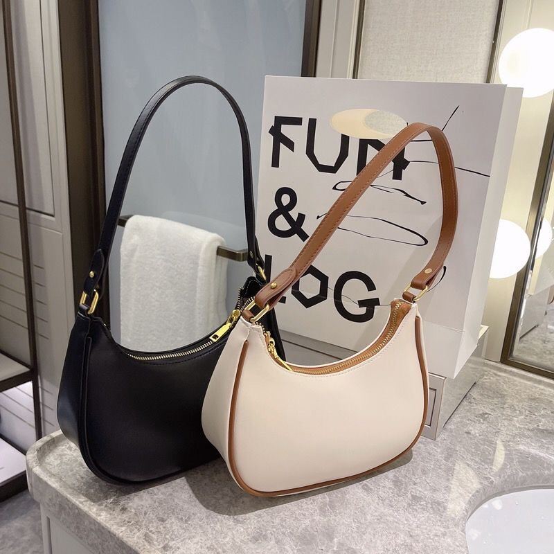 Lady Vintage Dumpling Underarm Bags For Women PU Leather Zipper Shoulder Bag