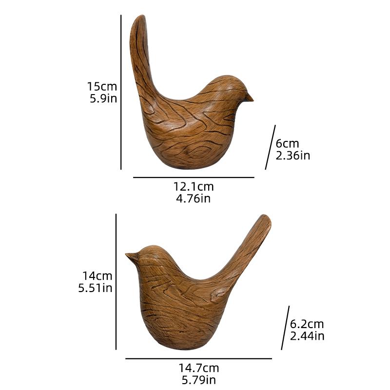 Nordic Style Wooden Grain Bird Sculpture Minimalist Resin Statue Ornament for Home, Bedroom, Living Room Decoration