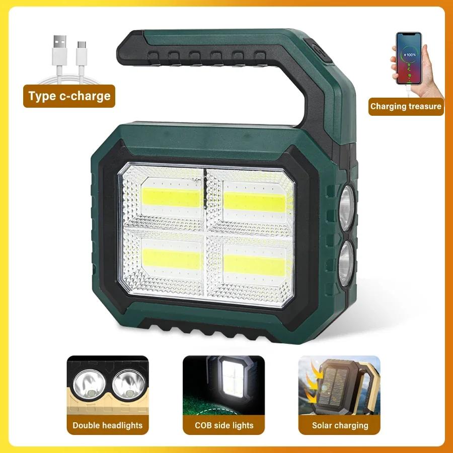 Solar Powered LED Handheld Light Super Bright Work Searchlight Waterproof Outdoor Camping Portable Hiking Flashlight