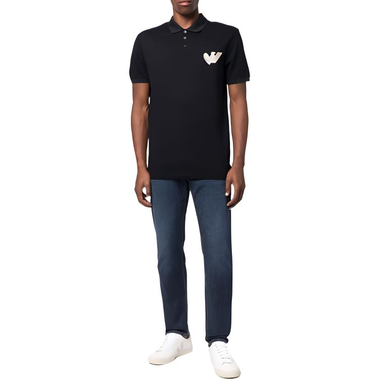 Emporio Armani FW22 Logo Embroidered Casual Sports Polo Shirt Men Tops Black 1JTKZ6-L1FD9-09G0