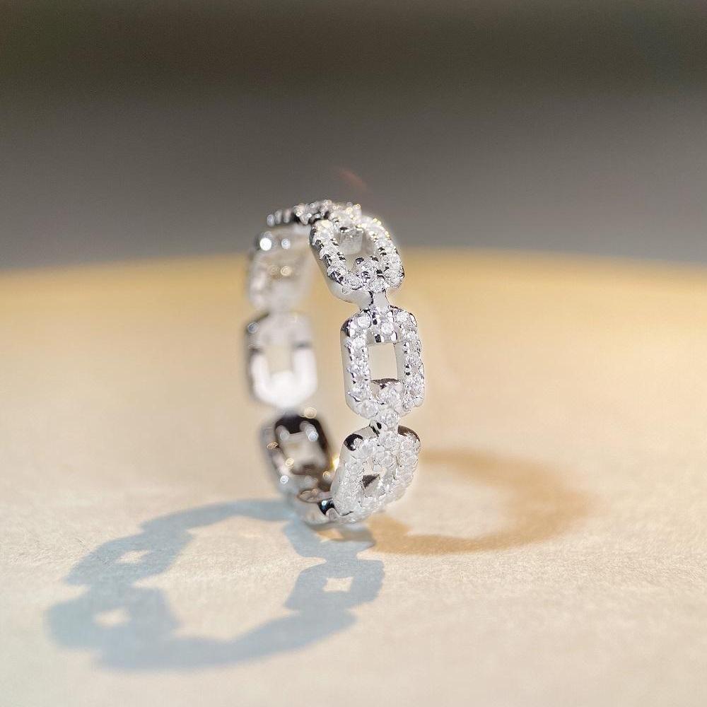 Tancise S925 Sterling Silver Chain Ring Women's Full Diamond Pig Nose Ring Couple's Ring Tail Ring Overlapping Style Versatile Style