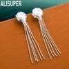 925 Sterling Silver Vintage Rose Long Tassel Earrings - Stylish Evening Jewelry
