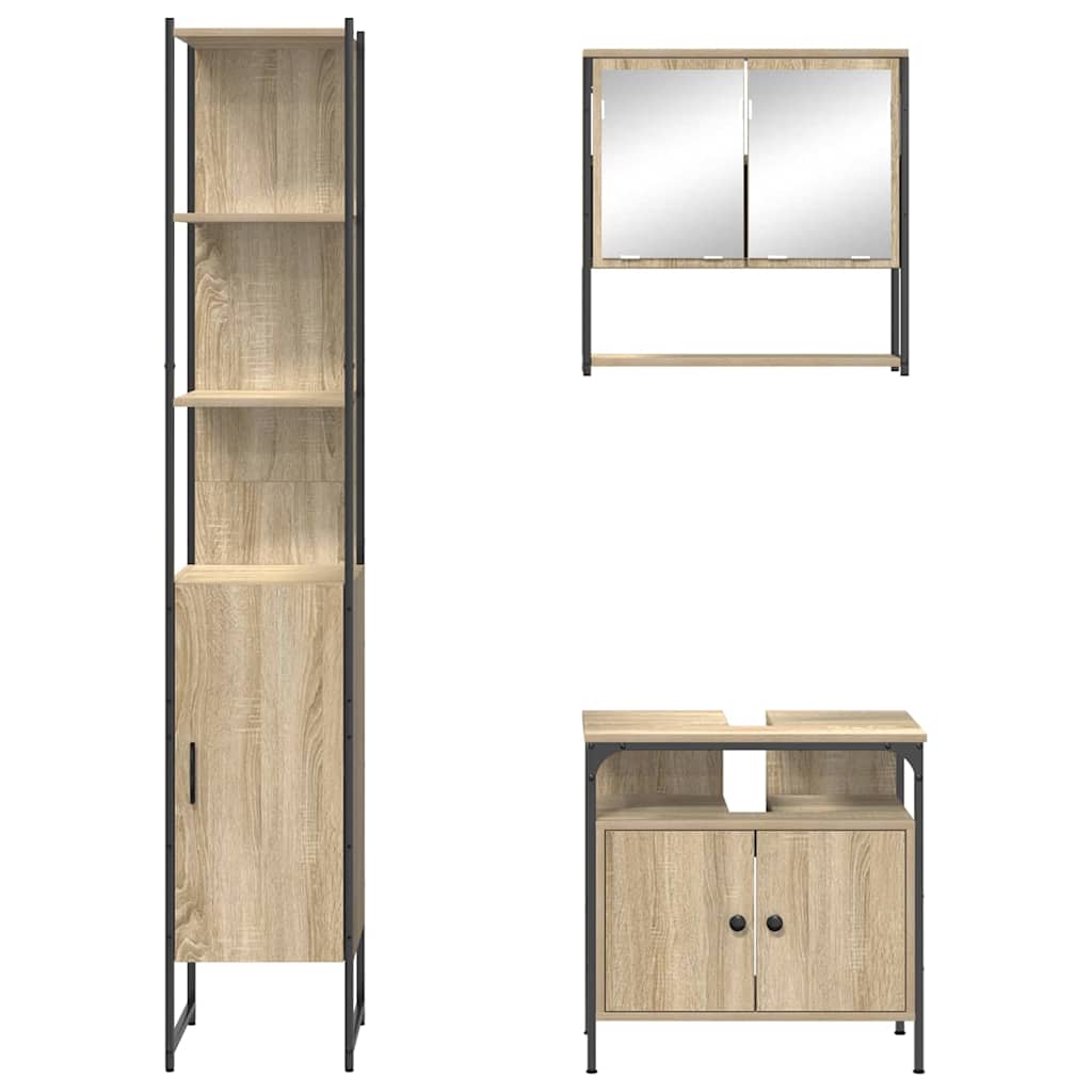 Bathroom Furniture Set with Shelf 3 Pcs Sonoma Oak Engineered Wood
