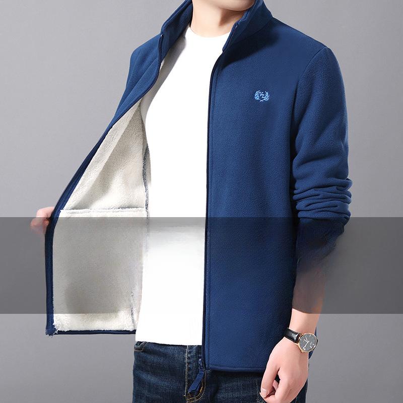 Spring and Autumn Coat Men's Fleece Thickened Thermal Jacket Stand-up Collar Casual