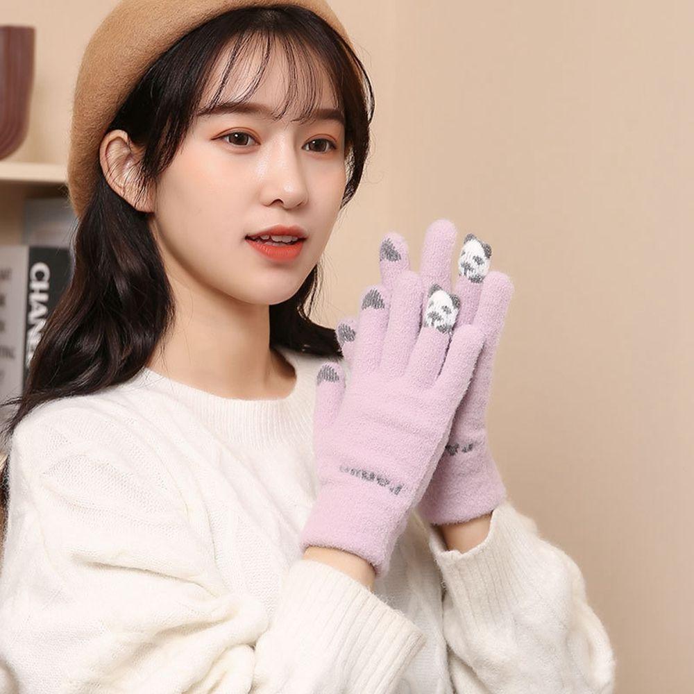 Thick Panda Elastic Women Knitted Gloves Driving Gloves Female Gloves Wool Mittens