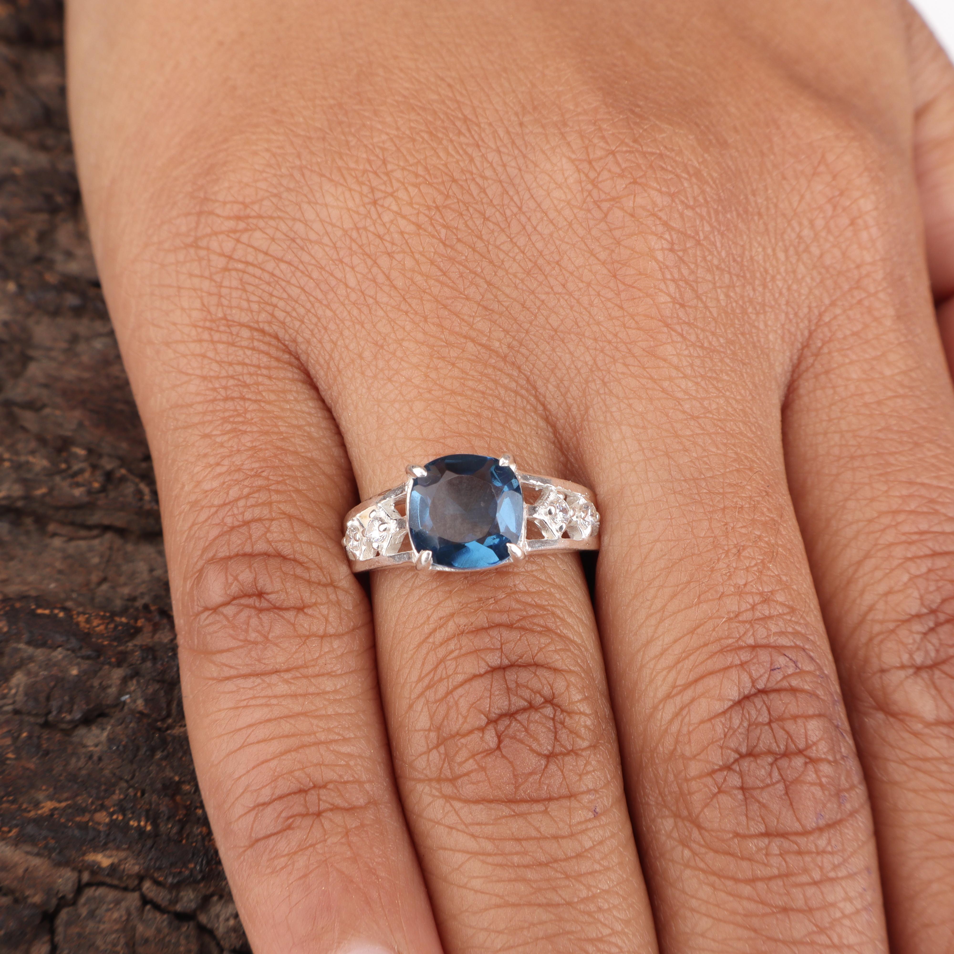 

London Blue Topaz Gemstone 925 Sterling Silver Pretty Wedding Ring For Bride CZR-15-7 4