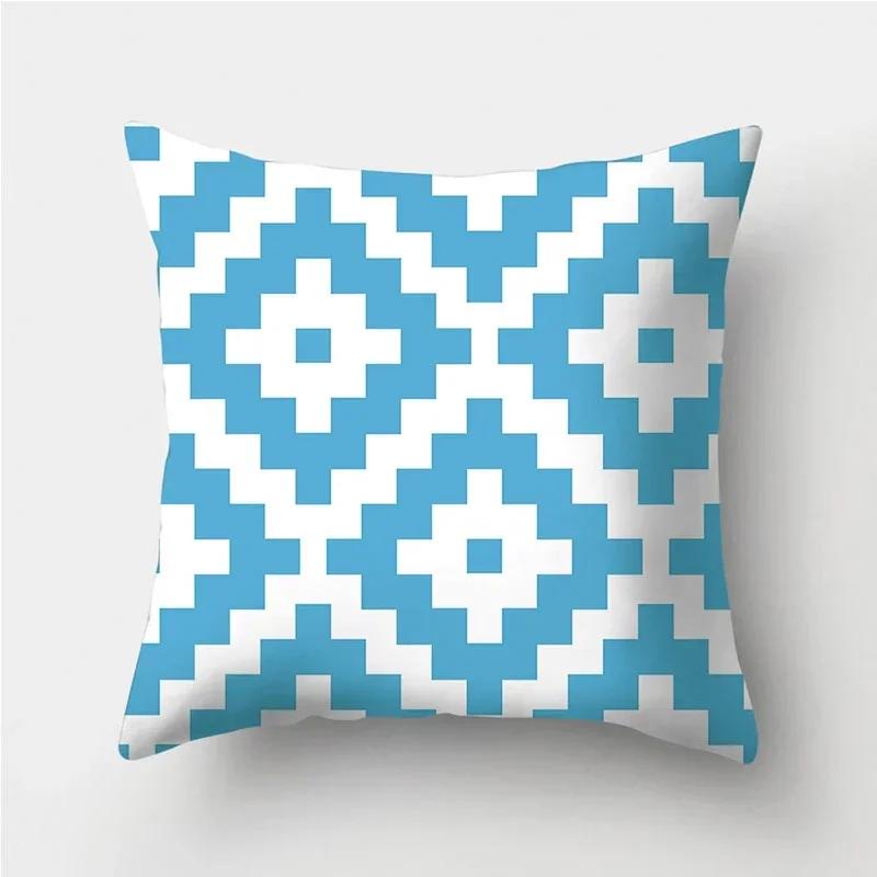 Blue Geometric Pattern Decorative Cushion Pillowcase Cushion Cover Throw Pillow Living Room Sofa Decorative Pillowcase
