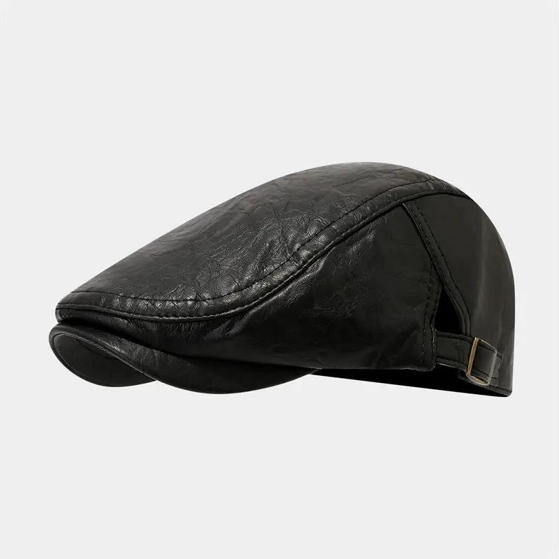 

LDSLYJR Autumn Winter PU Print Newsboy Caps Men Flat Cap Women Painter Beret Hats 96 56-60cm wear чорний