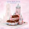 Creative Vietnam Pink Sacred Heart Church Of Jesus Building Brick Micro Diamond Block World Famous Architecture Nanobricks Toys