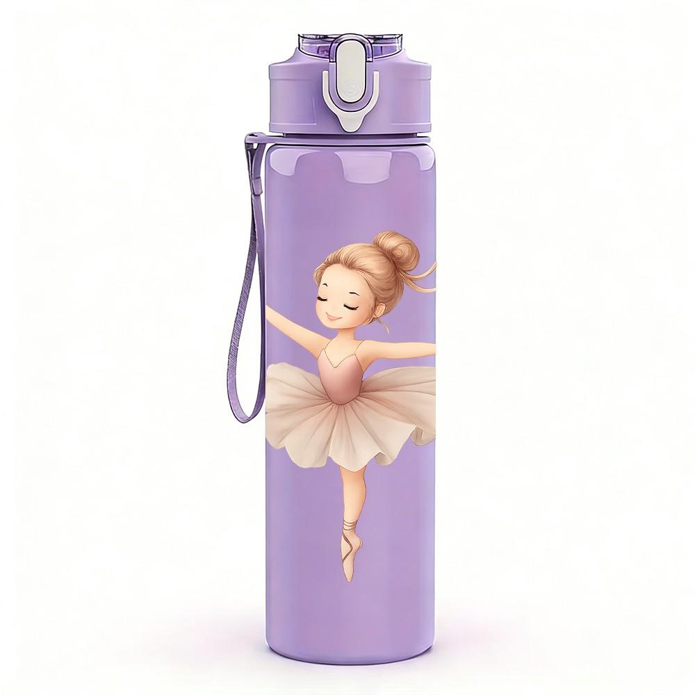 1 Pezzo Ragazza Ballerina Stampa Lineare Bianca 750ml Plastica Colorata Borraccia Sportiva Tappo Flip con Cannuccia Anti-perdita Adatta per Sport Ufficio Uso Domestico