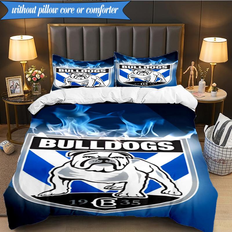 3PCS Bulldogs Team Crest Design Bedding Set 2D Printing (Includes 1 Duvet Cover + 2 Pillowcases Coreless), Bedroom decor,Fan Gift
