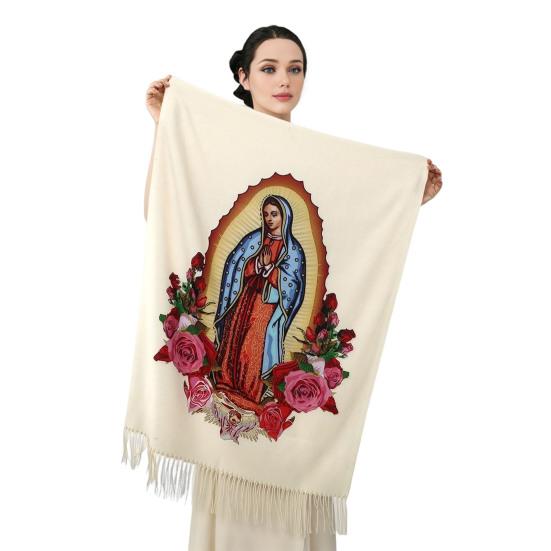 Virgin Mary Shawl Scarf Soft Cashmere Warm Wrap Tassel Scarves Winter Lightweight Blanket Versatile Religious Accessory