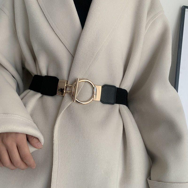 Adjustable Chic 4cm Decorative Waist Belt With Gold Round Buckle For Womens Fashion