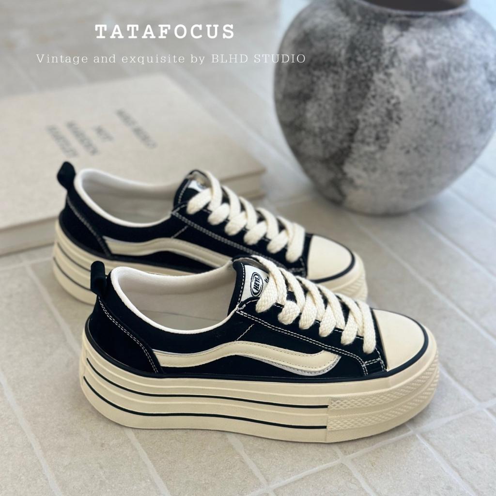 Canvas Shoes Women's Thick-soled Heightening Lace-up Black College Wind Breathable Leather Casual Shoes Military Training Shoes Women's Low-top K