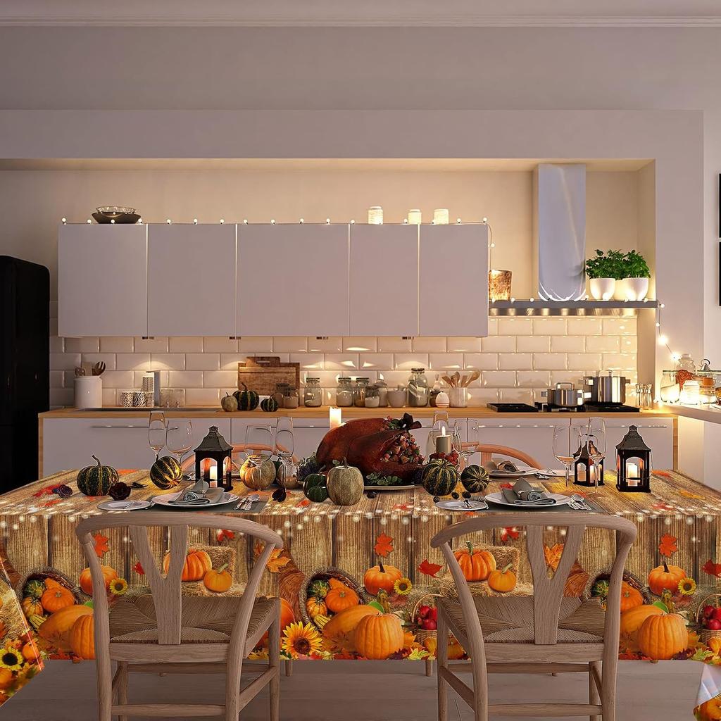 Fall Table Decoration Thanksgiving Fall Tablecloth Wood Grain Maple Party Table Cover Autumn Pumpkin Harvest Tablecovers Decor for Thanksgiving