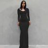 Long Sleeve Maxi Dress for Women Fall Casual Crew Neck Long Dress Slim Fit Bodycon Ruched Cocktail Party Dress