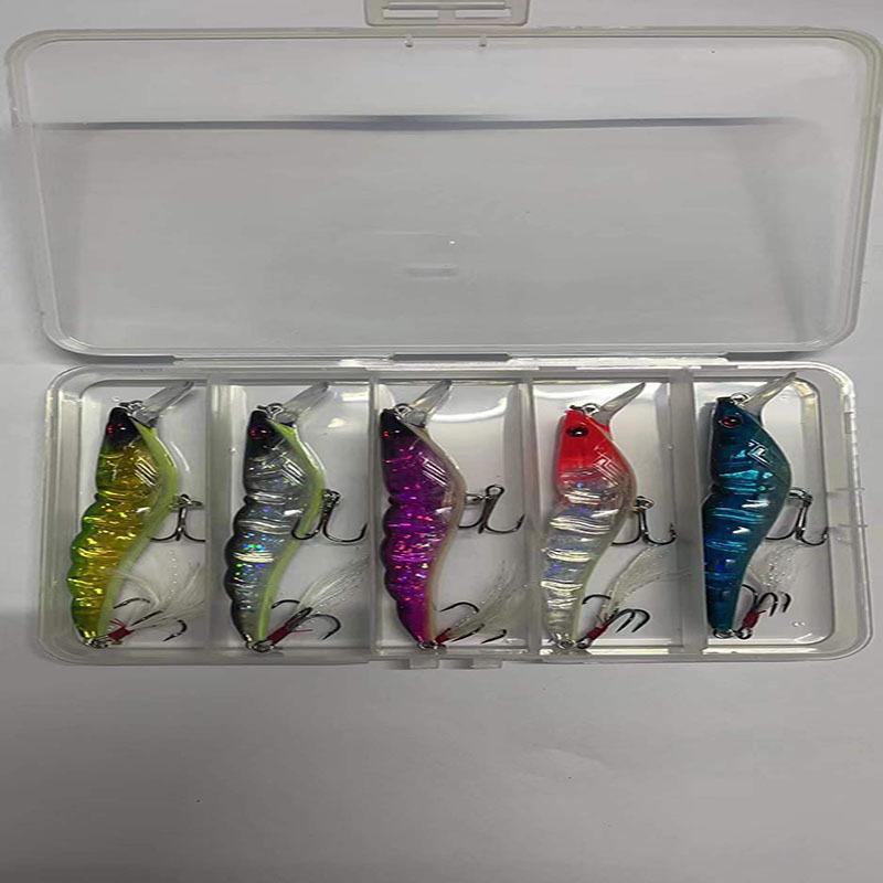 Set of 20 Full Attack Sinking Shrimp Lures, 13.6g/9.5cm, with Blood Groove and Feather Hook.