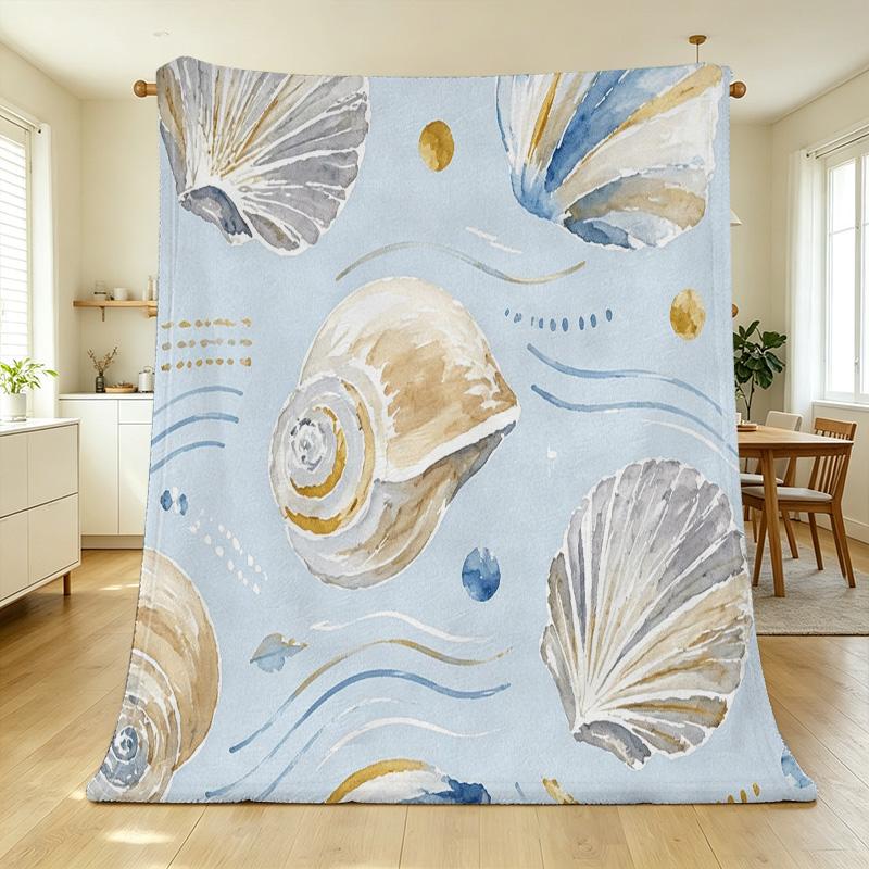 Soft Fleece Blanket with Ocean Seashell Pattern | Trimmed, Skin-friendly Warm Breathable Couch Throw for Home, Christmas & Halloween