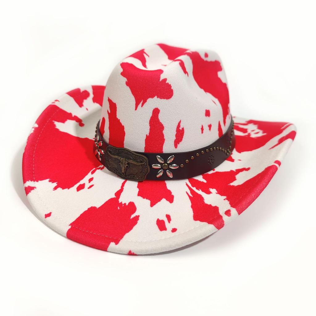 American Bull Head Western Cowboy Hat Personalized Retro Knight Top Hat Cow Pattern Sunscreen Sunshade Jazz Hat