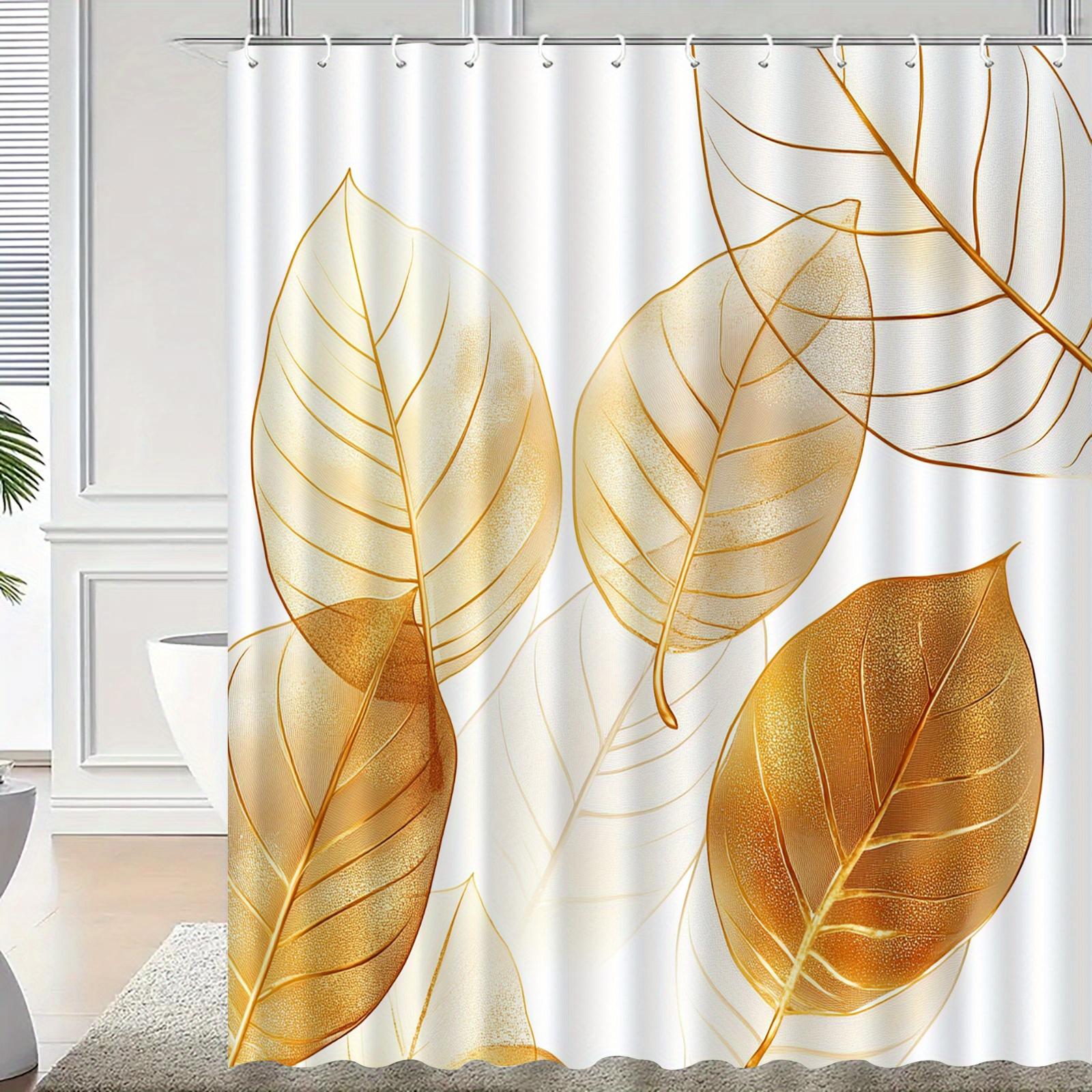 

1Pc Golden Leaves Pattern Shower Curtain With Hooks, Bathroom Partitions, Bathroom Accessories, Home Decoration W60H190(CM)-1 Pcs