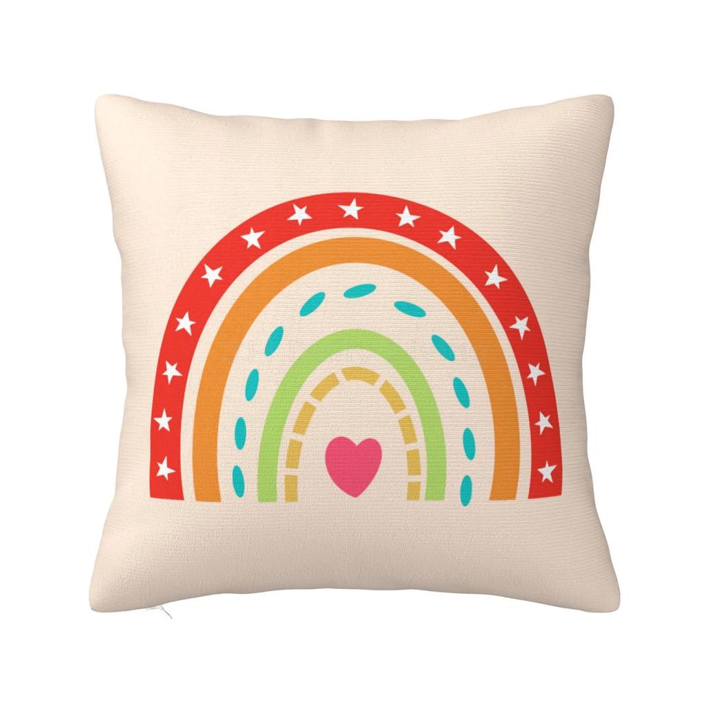 Boho Rainbow Throw Pillow Cover Bohemian Baby Nursery Cotton Polyester Pillow Case Neutral Rainbow Sofa Couch Decor X Inch