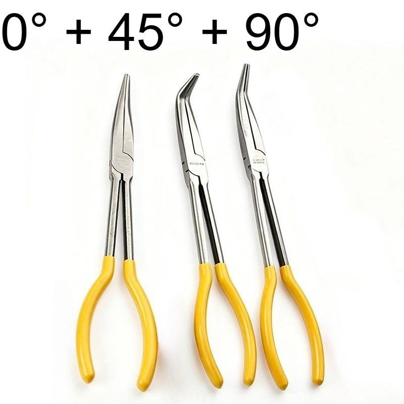 3/5Pcs Extra Long Nose Pliers Set, 11 Inch Straight & Bent Tip Mechanic Spanner & Clip Removal Tools for Car Repair