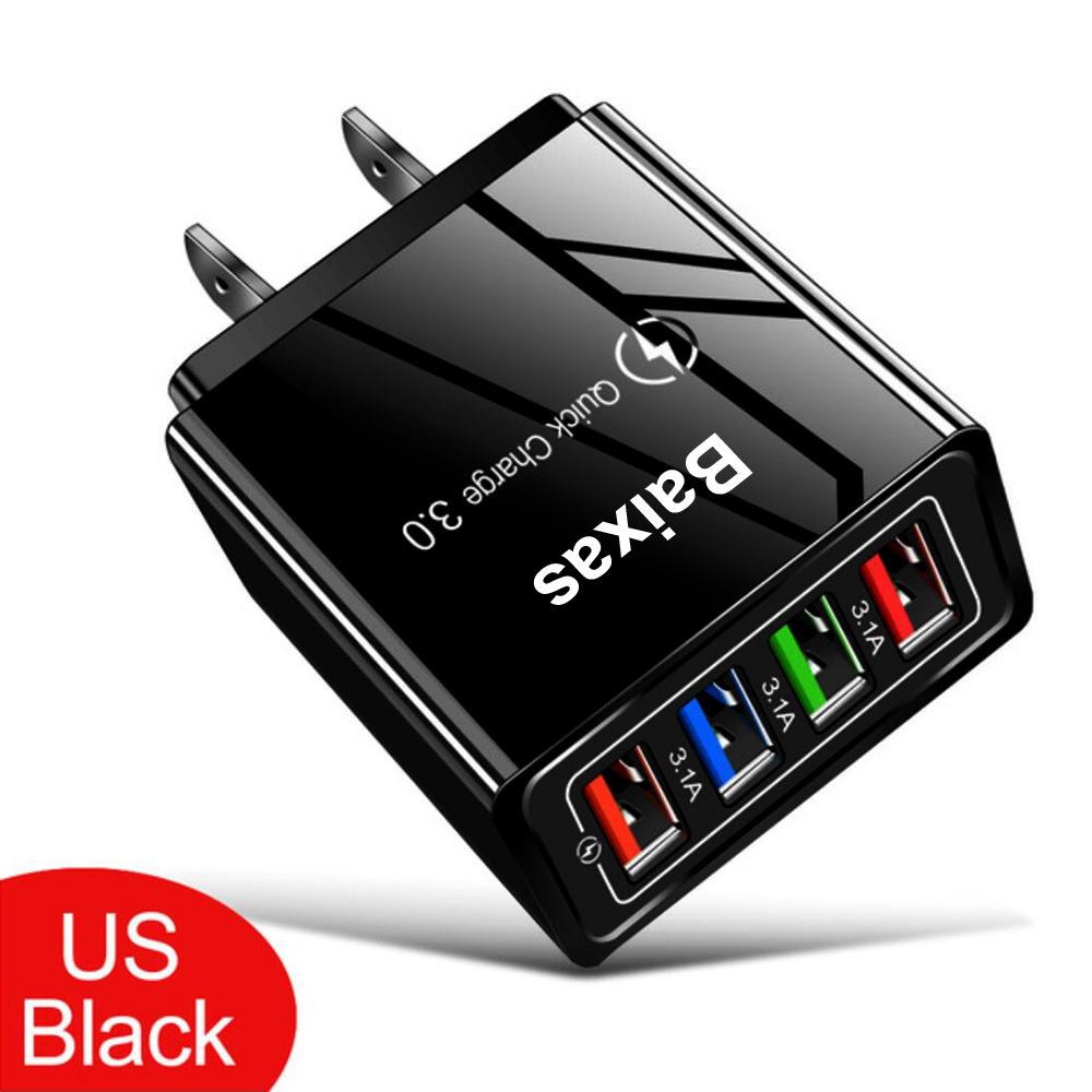 4-Port USB Mobile Charger (US/EU Standard), 3A Tablet Travel Charging Head