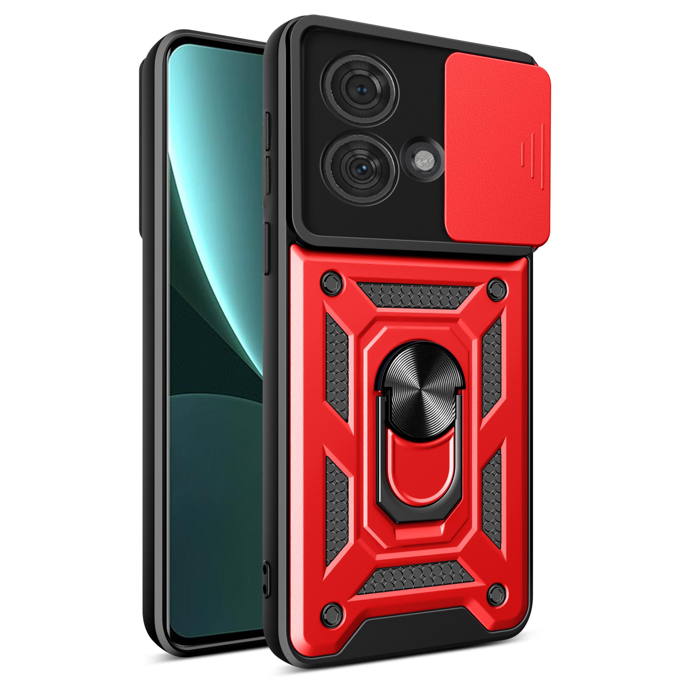 

For Motorola Edge 40 Neo 5G Case Slide Lens Lid PC+TPU Kickstand Mobile Phone Cover Red
