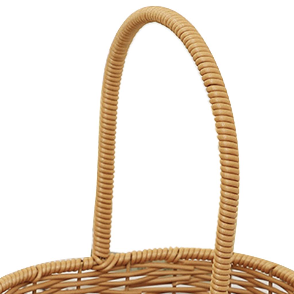 Portable Woven Basket with Handle PP Rattan Hand Woven Hamper for Fruits Vegetables Gifts
