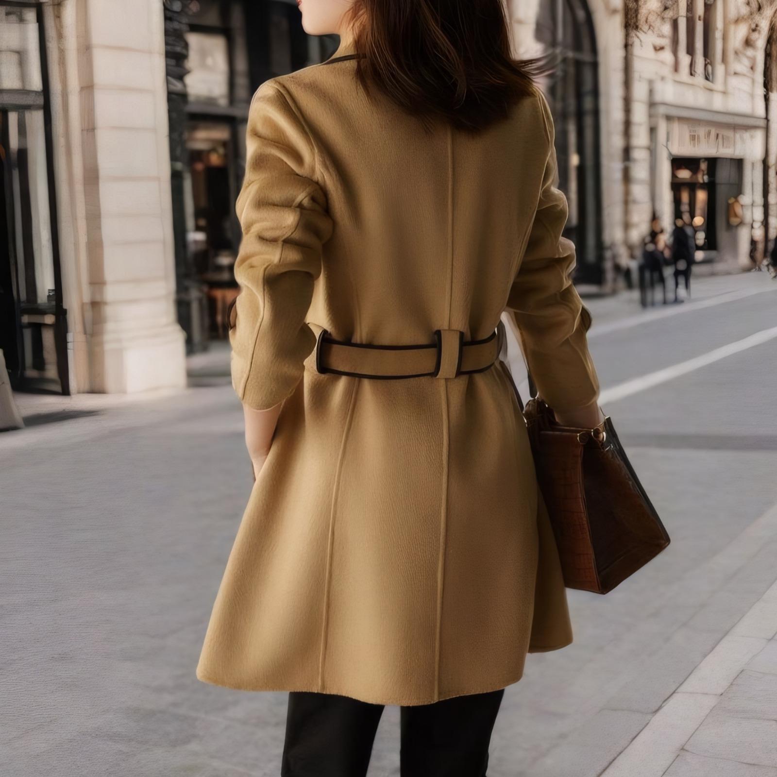 

Autumn and Winter New Fashion Loose and Thin Color Matching Solid Color Woolen Coat Coat M чёрный