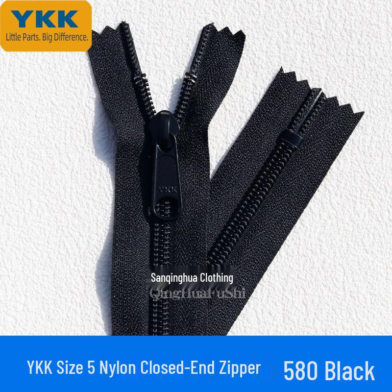 

Нейлоновая закрытая молния YKK № 5 с длинным бегунком без фиксатора для брюк, карманов, официальной одежды и багажа. Black 22cm 1pc