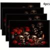 Skull Rose Placemats Set of 4 Gothic Table Mats Heat Resistant Washable Kitchen Dining Decor Halloween Home Decor