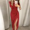 Women Slit Shoulder High Off Bodycon Dress Long Sleeve Dresses