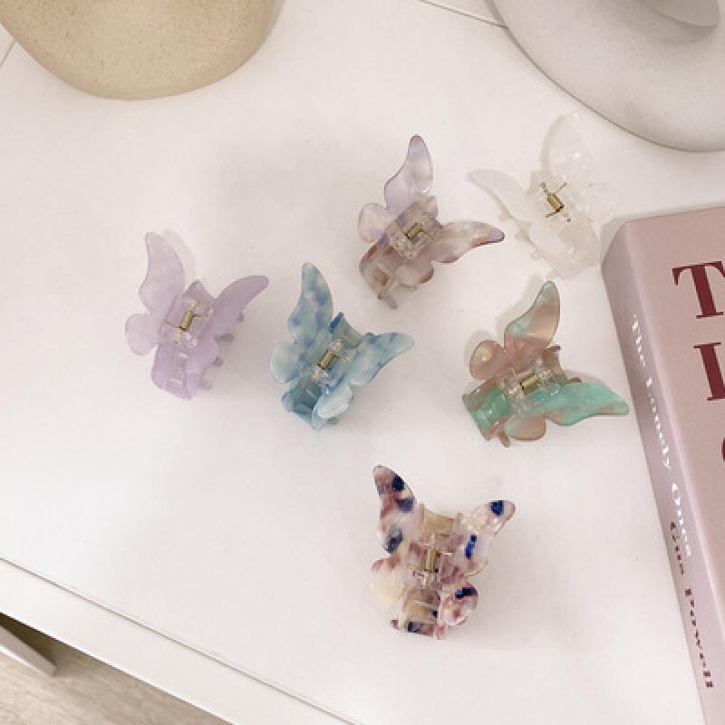 French Cellulose Mother-of-Pearl Butterfly Hair Clip marble blue