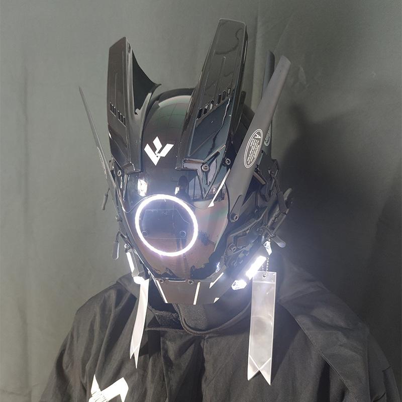 CyberPunk Masks M-Clasp Night City LED Festival White Armoured Cosplay Stage Property SCI-FI Halloween Party Gifts For Adults