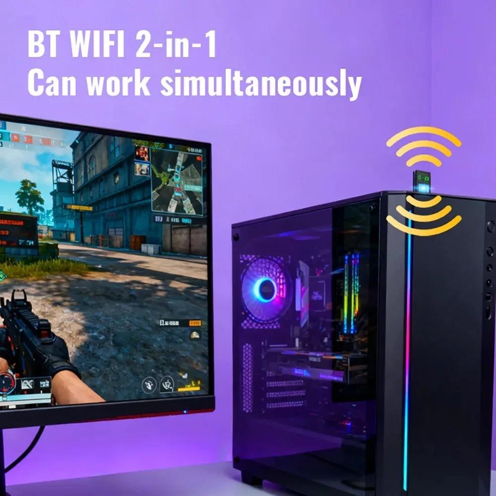 2 in 1 USB Bluetooth 5.4 Adapter WiFi 6 900Mbps Wireless Network Card 2.4G&5GHz Dual Band USB Dongle Driver Free For Win10/11