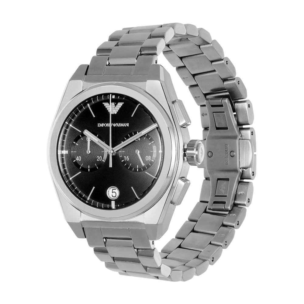 Emporio Armani Men's Chronograph Movement Stainless Steel Watch, 43mm Case, Silver, Modern Design