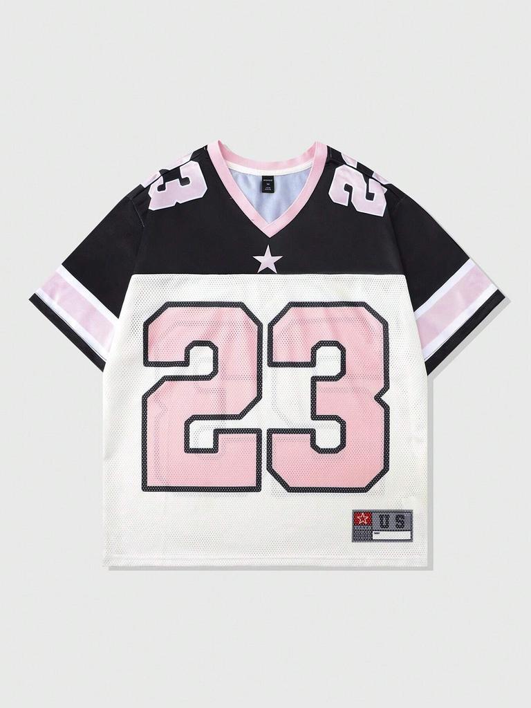 2025 Neues Heißes Damen Sommer Y2K Mode Lässiges Hemd Street Retro Hip Hop 23 Hemd V-Ausschnitt Locker Atmungsaktiv Schnelltrocknendes T-Shirt