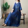 Real Shot Summer New Cotton and Linen Literary Loose Round Neck Short Sleeve Bohemian Medium and Long Dress Women