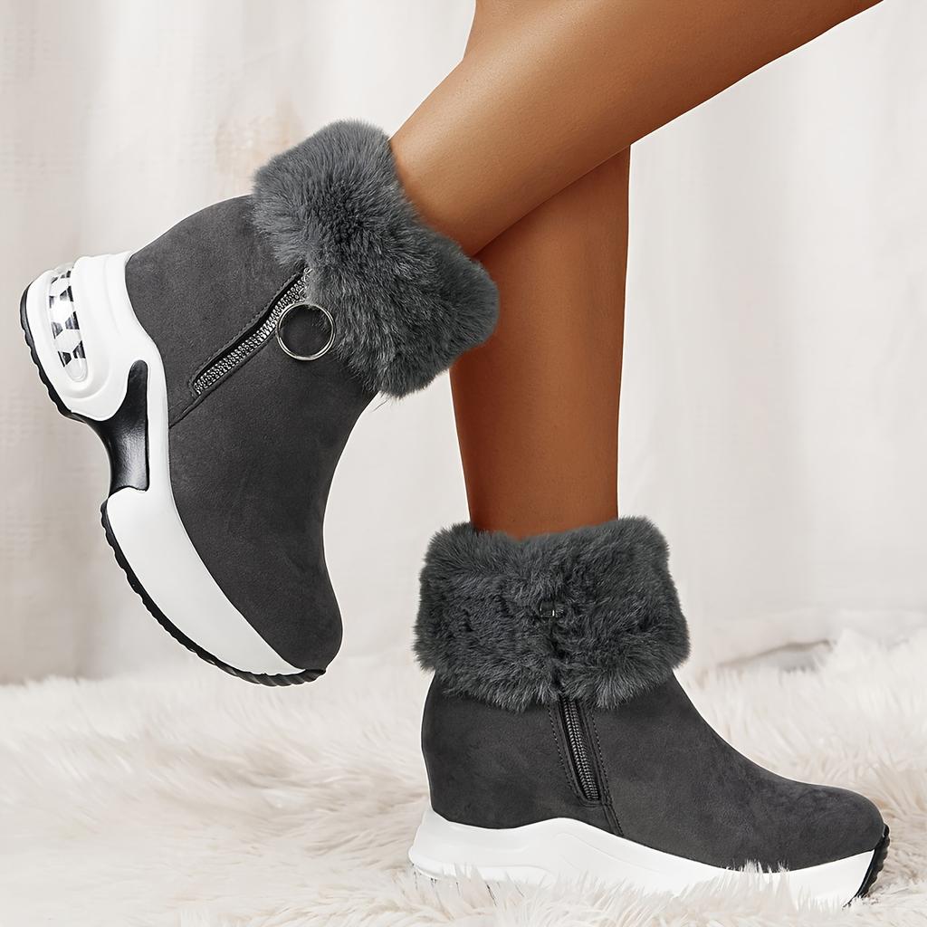 Women's Chunky Platform Boots Zipper Closure Winter Shoes with Thick Platform Heel (Non-Slip Sole) Warm Snow Ankle Boots Female Causal Shoes