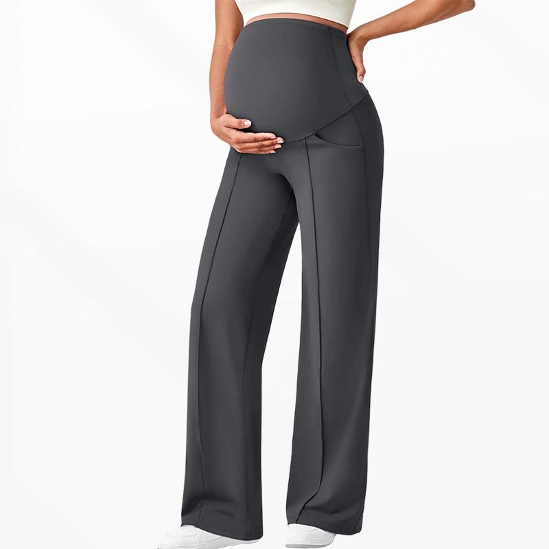 High Waist Maternity Pants,High Elastic Breathable Straight Wide Leg Trousers With Belly Support,No Tight Pressure On Abdomen For Pregnant Women