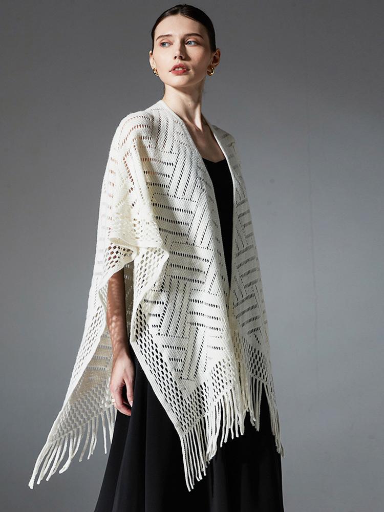 Autumn Winter Hollow Crochet Scarf Women Lady Layers Poncho Elegant Solid Tassel Shawl Scarve Capa Para Mujer Fashion Party New