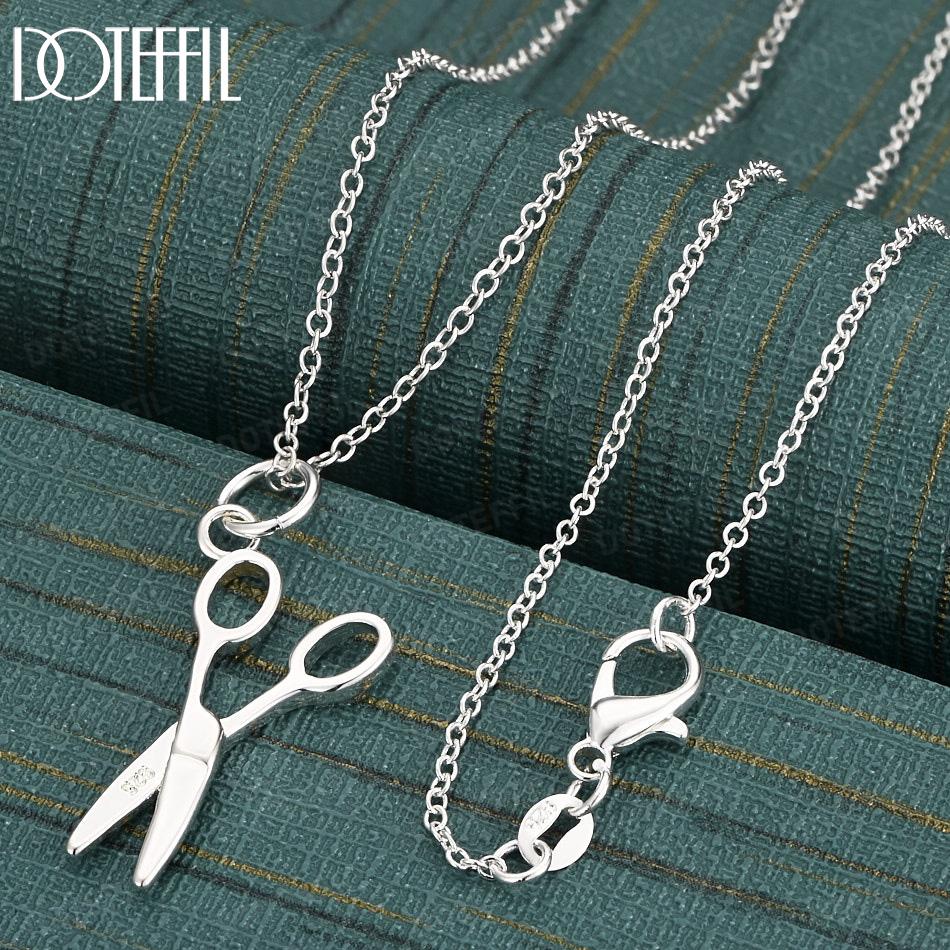 925 Sterling Silver Wedding Gift Scissor Shape Pendant Necklace Fashion Jewelry