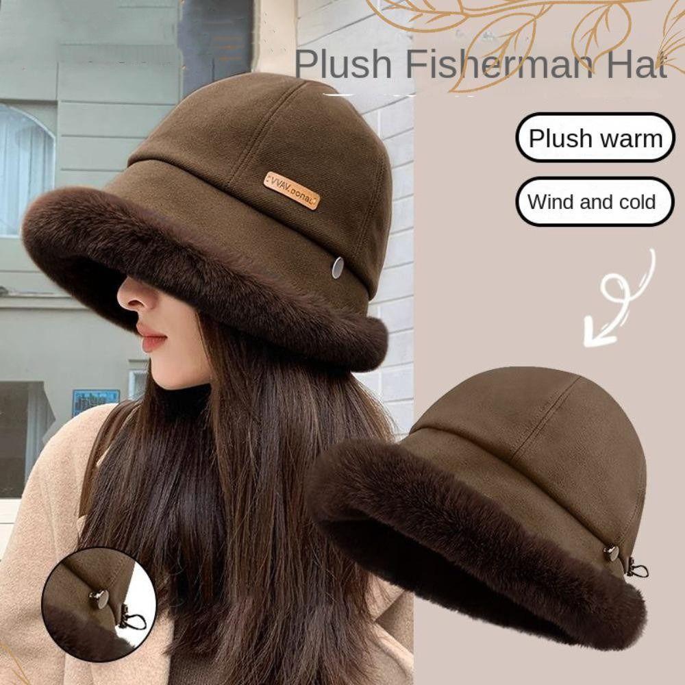 Soft Velvet Panama Hat Windproof Warm Cap Fashion Fluffy Fur Bucket Hat  Riding