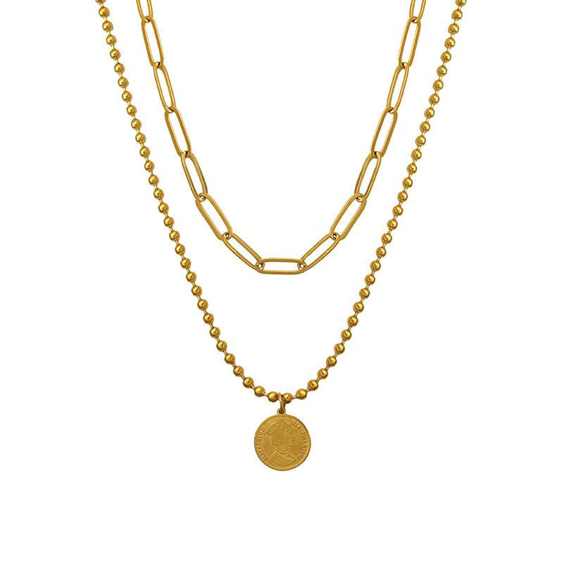 Französische Münz-Königin Halskette Damen Leichter Luxus 18 Karat Vergoldter Anhänger Rund Marke Titanstahl Halskette