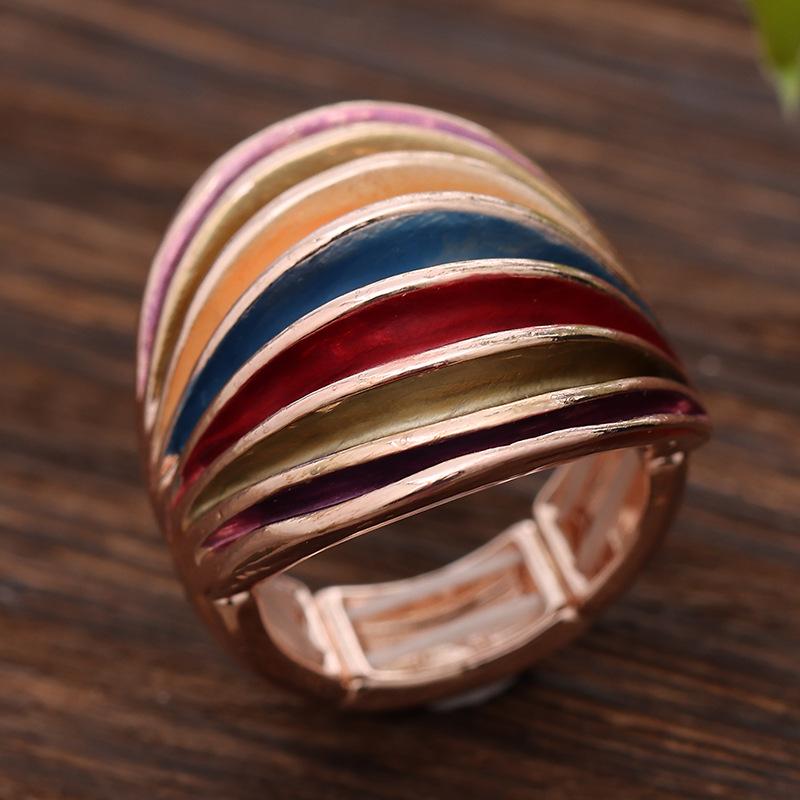 Color Oil Exaggerated Line Elastic Ring, Fashionable Personality Women's Versatile Alloy Ring