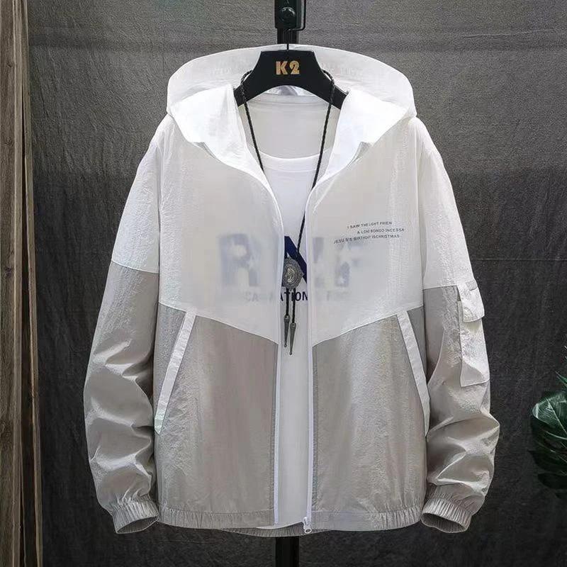Men Summer Skin Coats Men Ultra Light UV Sun Protection Big Size Hooded Windbreaker Jacket Men Striped Casual Outwear